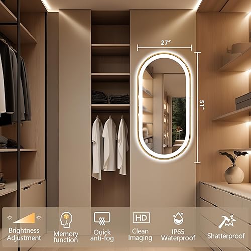 Miniatura 10 de Espejo de baño LED ovalado de 32 x 20 pulgadas con luces, espejo de tocador negro con luz antiniebla montado en la pared, espejo ovalado LED