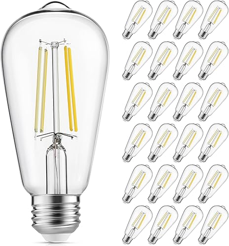 Miniatura 23 de Bombillas LED Edison vintage, 6 W, equivalentes a 60 W, regulables, luz blanca cálida 2700K, bombillas de filamento LED antiguas ST58 con CRI de