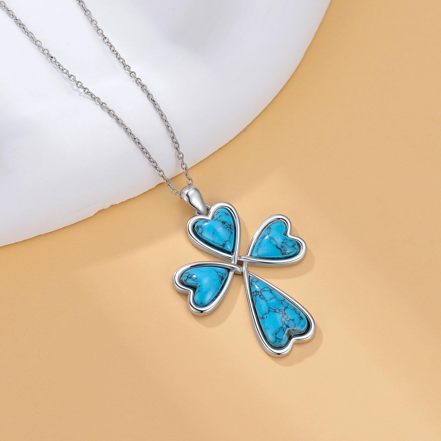 PEIMKO 925 Sterling Silver Genuine Turquoise Cross Pendant Necklace Vintage Boho Victorian Style Jewelry Gifts for Women Mothers - Image 3
