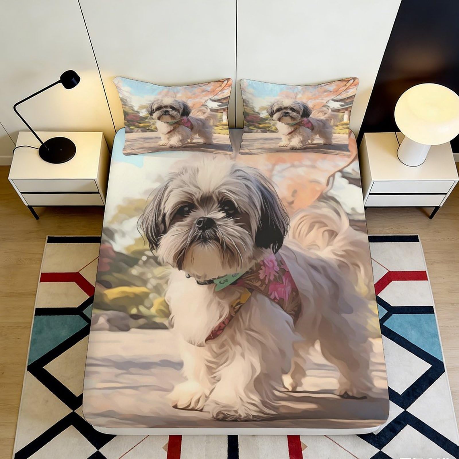 3D Printed Cute Dog Fitted Sheet Microfiber Deep Pocket Non-Slip Bedroom Bedding Cute Dog Mattress Fitted Cover Full Wrap Protection for All Ages 120x200x25cm