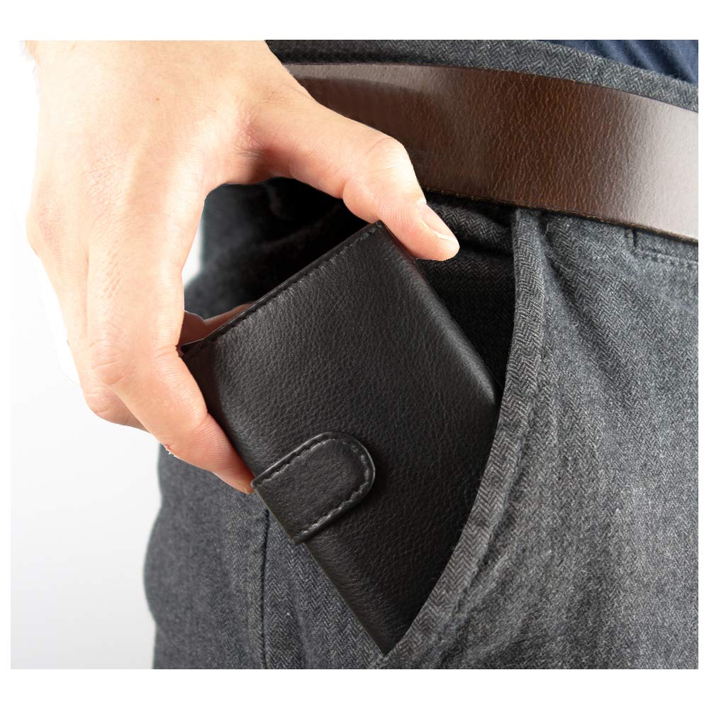 Fa.Volmer ® POP-UP Kartenetui ohne Münzfach aus Echtleder für Herren & Damen | max. 11 Karten | RFID Schutz | Geldbörse VO24 Black (Schwarz)