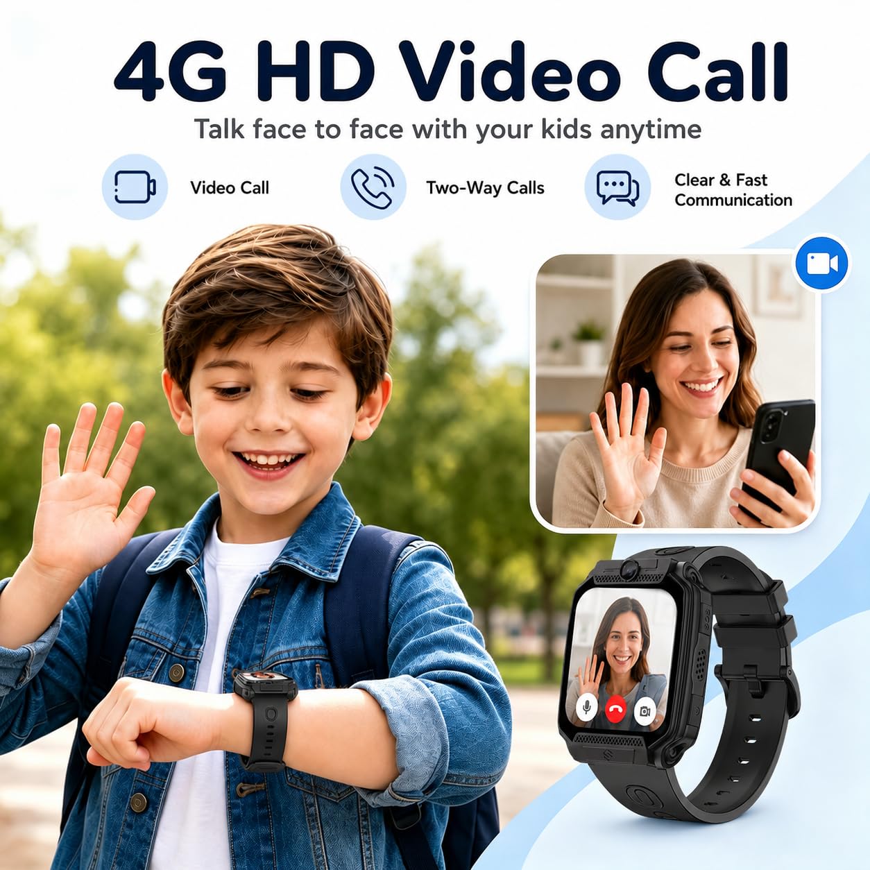 clleylise Smartwatch Bambini con GPS+LBS, Videochiamata, Chiamata, SOS, 7 Giochi Educativi, Modalità Scuola, Contapassi e Fotocamera, Orologio Digitale Multifunzione, Telefono per Bambini