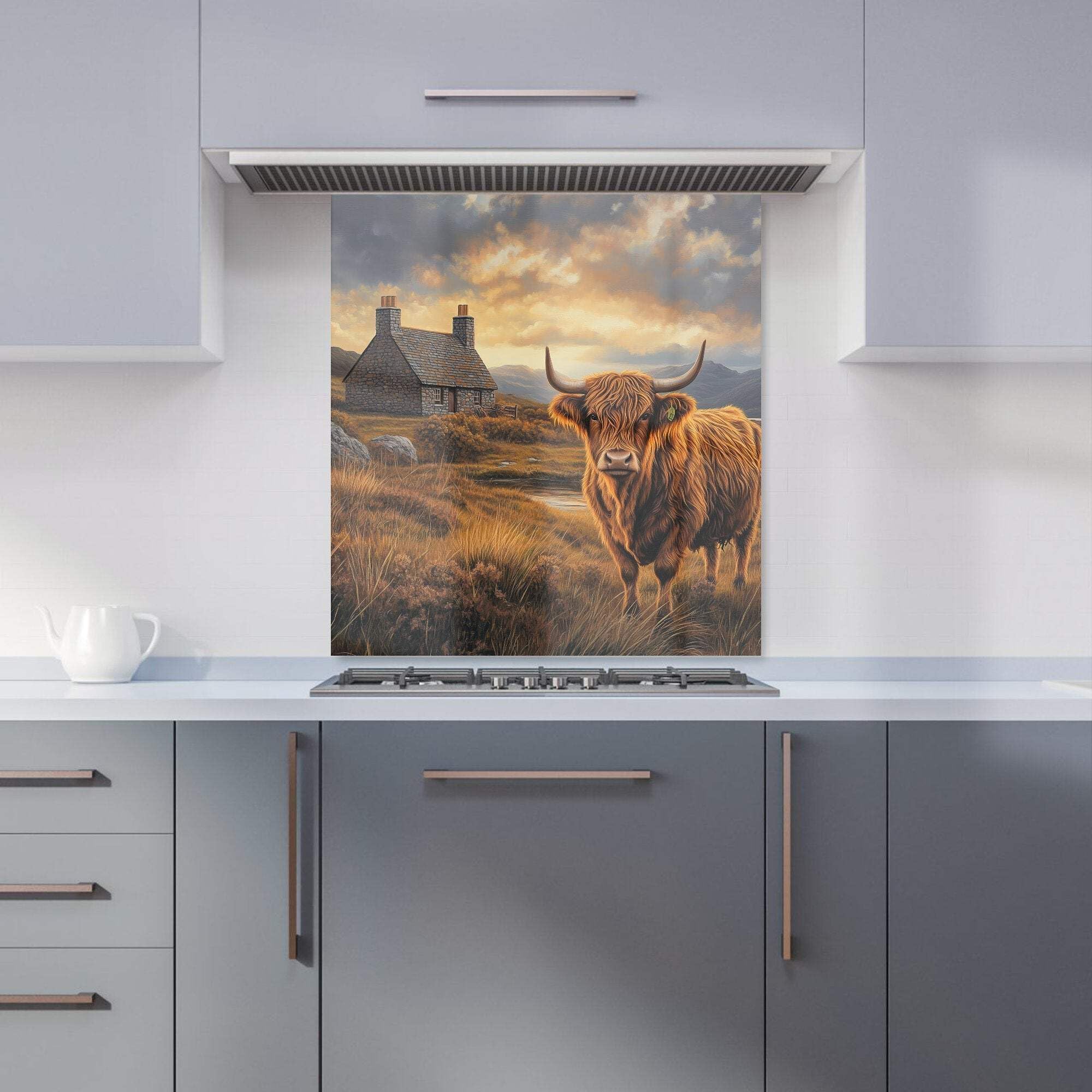 Warren Reed Designer Highland Cow And A Cottage Kitchen Splashback from B&Q