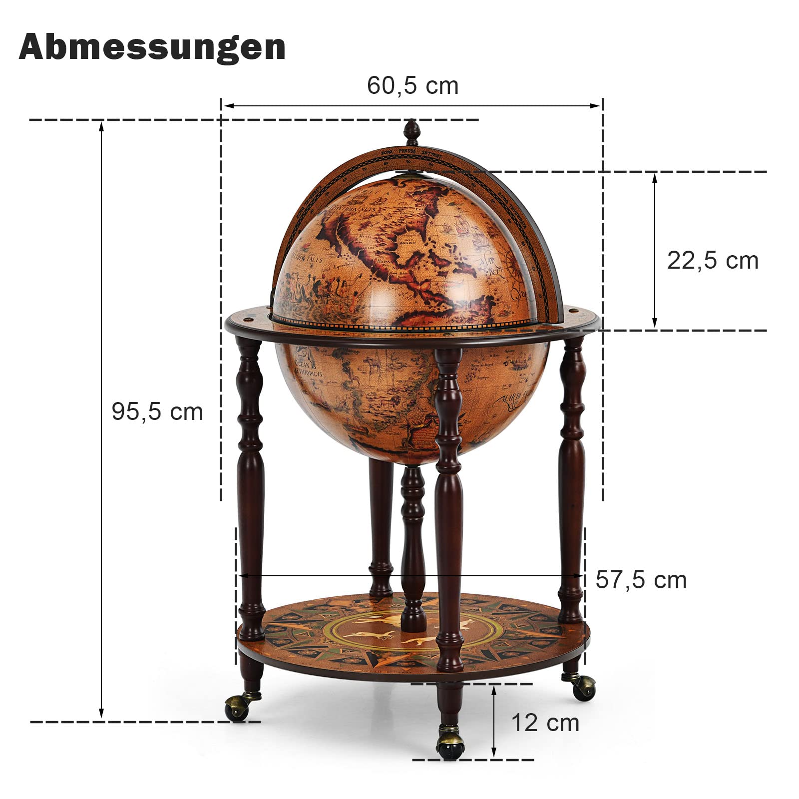 COSTWAY Globusbar Barschrank, Barwagen mit Rollen & Deckel, Hausbar Servicewagen Weltkugel,  Globus Weinregal Weinschrank für Flaschen, Tischbar Minibar für Küche Wohnzimmer Esszimmer