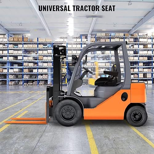 Miniatura 5 de Asiento universal para carretilla elevadora, asiento de tractor negro, asiento de cortacésped ajustable de 6 pulgadas, asiento plegable que incluye