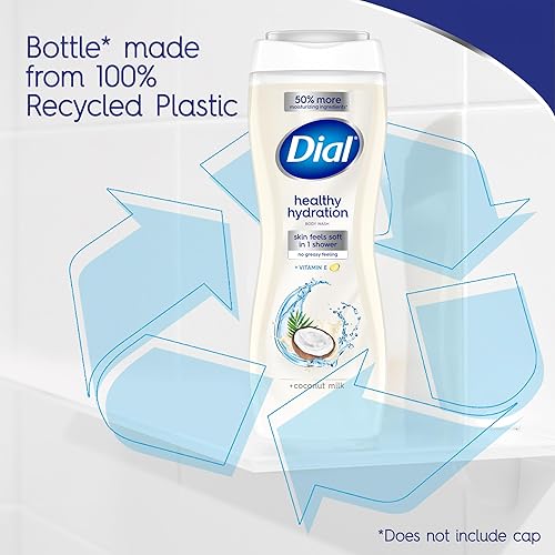 Miniatura 8 de Dial Gel de baño, hidratación saludable, leche de coco + vitamina E, 16 onzas líquidas (paquete de 4), suave, deja la piel suave en 1 ducha, probado