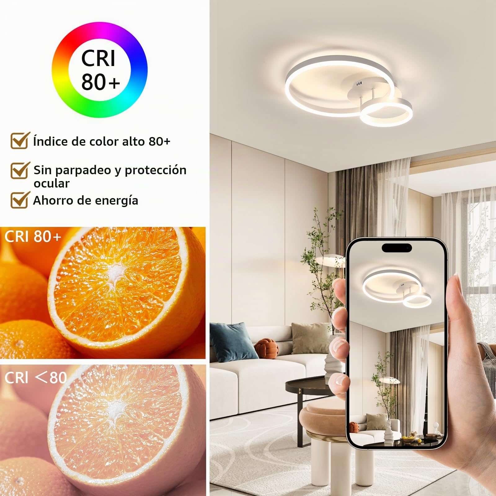 Osairous Plafon LED Techo Regulable, 42W 4725LM Moderno Lampara con Mando a Distancia 3000K-6500K, Redondo Luz de Techo Acrílico para Salón Dormitorio Cocina Pasillo, Ø50cm