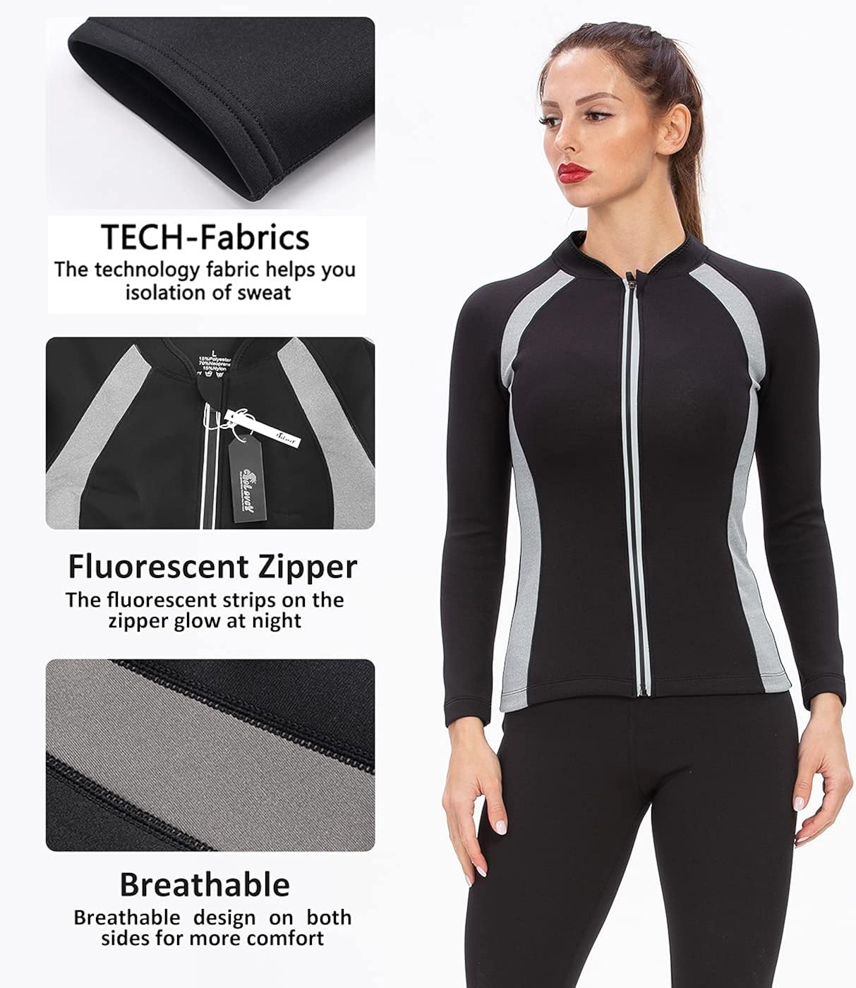 DoLoveY Sauna Jacket For Women Hot Sweat Workout Shirt Body Shaper Neoprene Long Sleeve Slim Sport Top : Sports & Outdoors