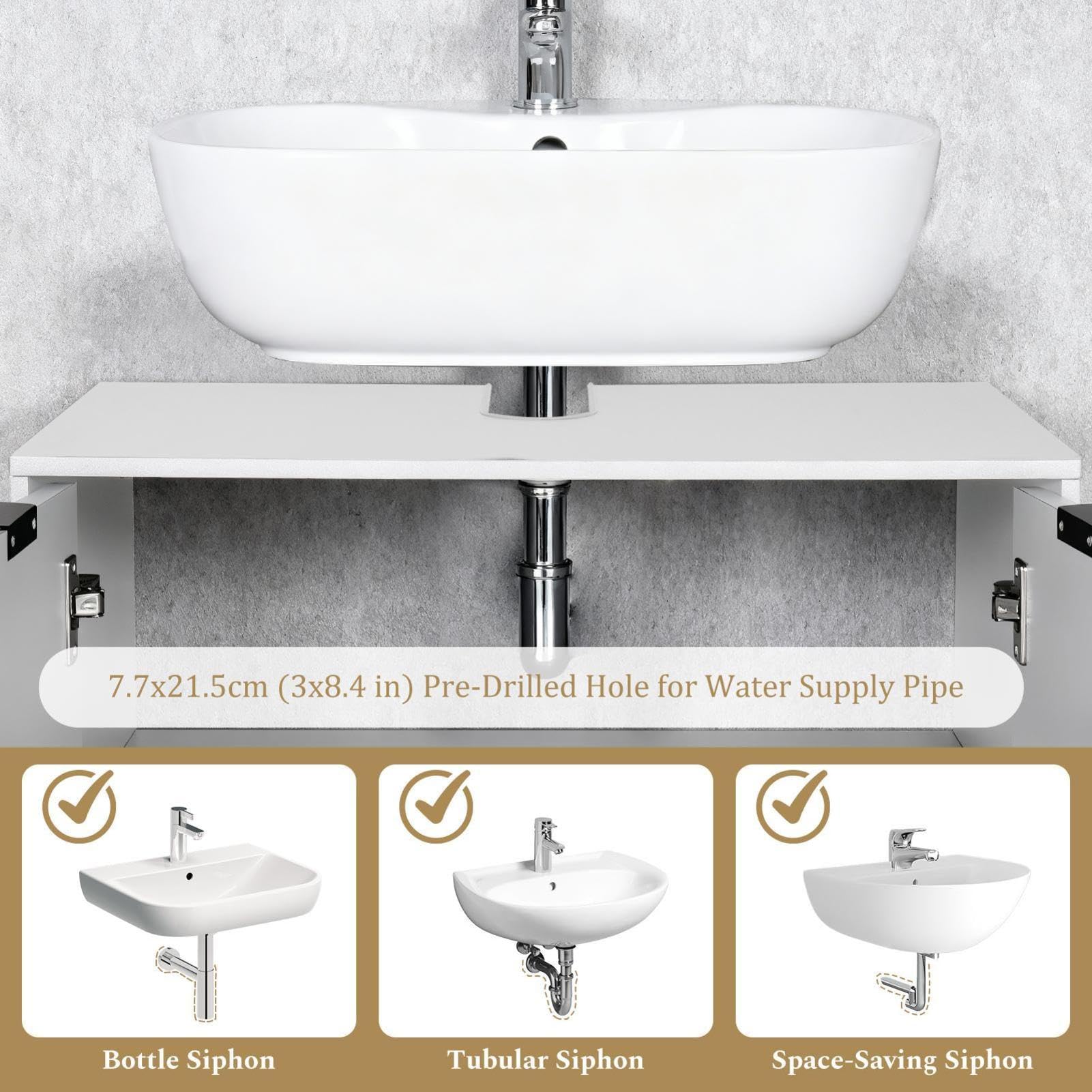 Generisch Mueble bajo lavabo de 70 x 63 x 45 cm con 2 puertas, armario de pie para guardar utensilios de baño y artículos de tocador, color blanco
