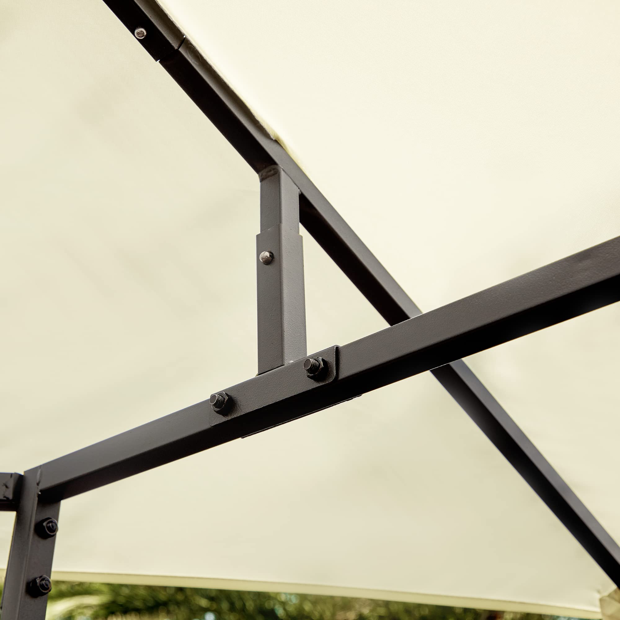 Outsunny Cenador de Jardín Gazebo 3x3x2,6 m con Marco de Acero Patio Crema | Pabellón de Exterior, 8 Orificios de Drenaje, Impermeable