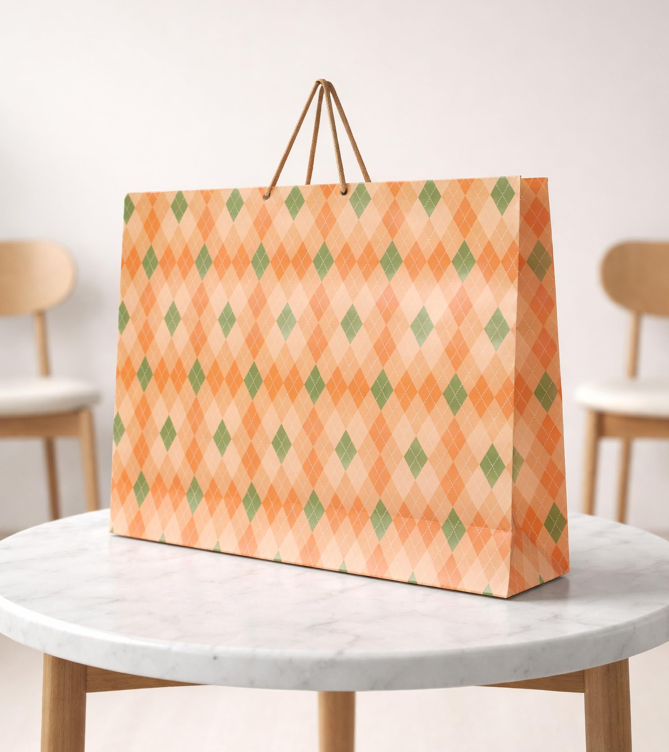 KOSY Paper Gift Bag for Gifting Eco Friendly Reusable Printed Paper Carry Bag with Burfi Check Designer Pattern Durable Lightweight Large Size for Chocolates Jewelry Accessories Pack of 10