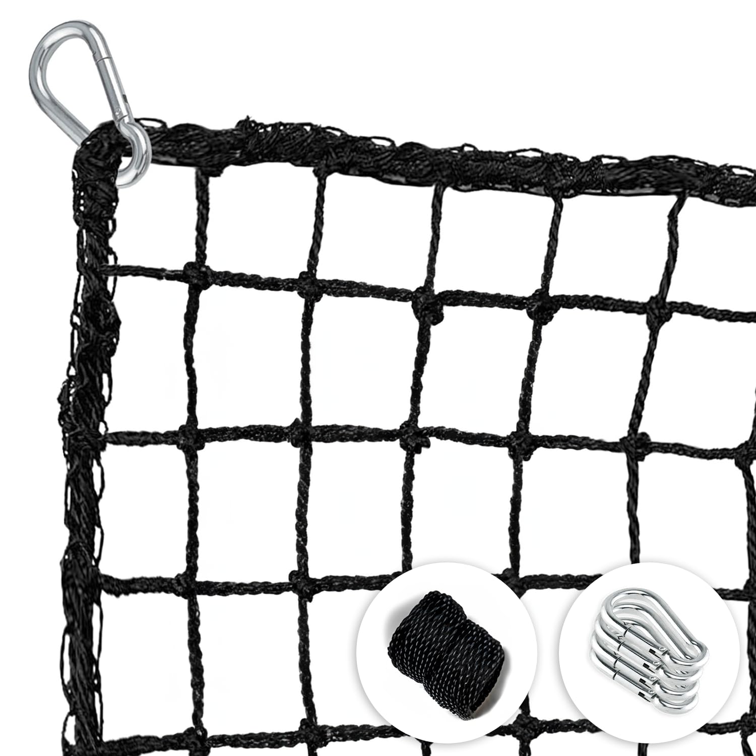 FLYTE Baseball Net for Batting - Heavy Duty Nylon Pitching Net with 4 Carabiners - Batting Net Can be Used as Soccer Net, Golf Net, Lacrosse Net, Hockey Net, Tennis Net, Black