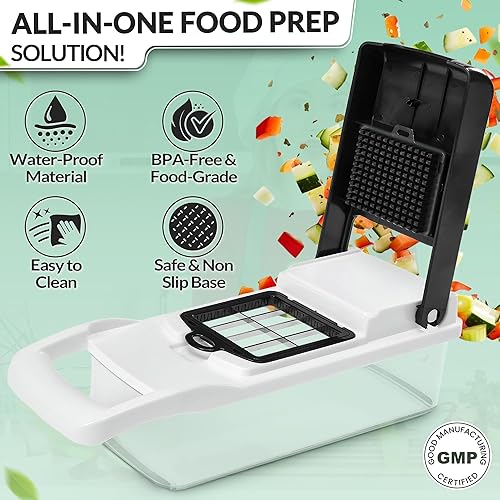 Miniatura 6 de Picador multifuncional de verduras con recipiente, 12 en 1, ajustable, 8 hojas, cortador de frutas y verduras con mandolina y cortadora de
