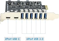 Vista 3 de Tarjeta PCIe USB 3.0, RIITOP PCI-e a 2 puertos USB C + 6 puertos USB 3.0 tarjeta de expansión interna 5Gbps