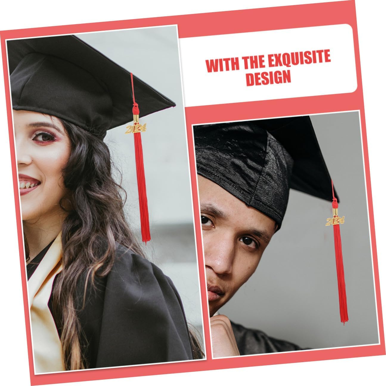 8pcs Red Polyester Graduation Cap Tassels 2024 Hanging Ornaments for Graduation Season Supplies and Ceremony Accessories