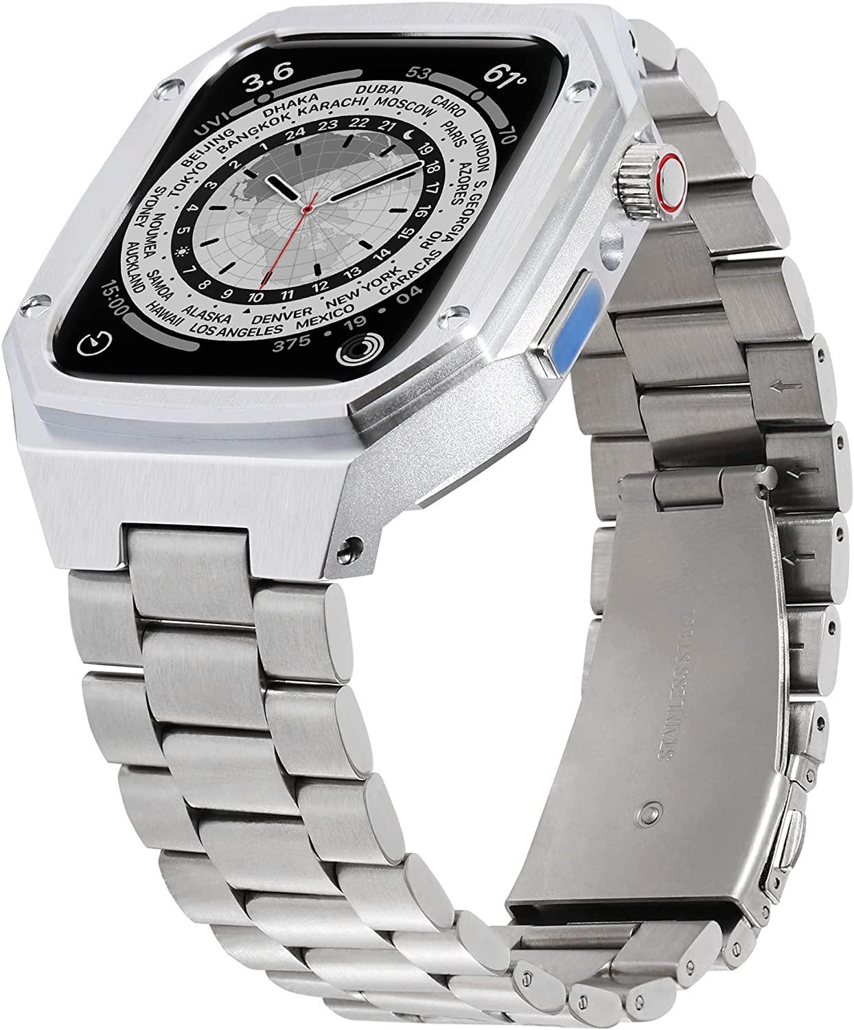 HANDODO Stainless Steel Watch Band Compatible with Apple Watch Series 9/8/7/6/5/4/SE1/SE2, Fashion Watch Band for Men and Women iWatch(44/45mm,Silver)