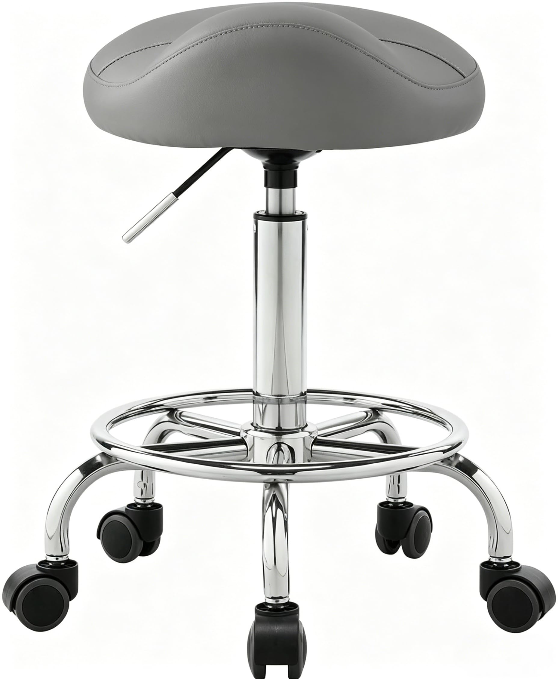Balama Sattelhocker höhenverstellbar 50-70 cm mit Rollen, bis 150kg, ergonomischer Rollhocker, 360° drehbar, Robustes Kunstleder mit dickem Sitzpolster, zertifizierte Gasdruckfeder, Grau