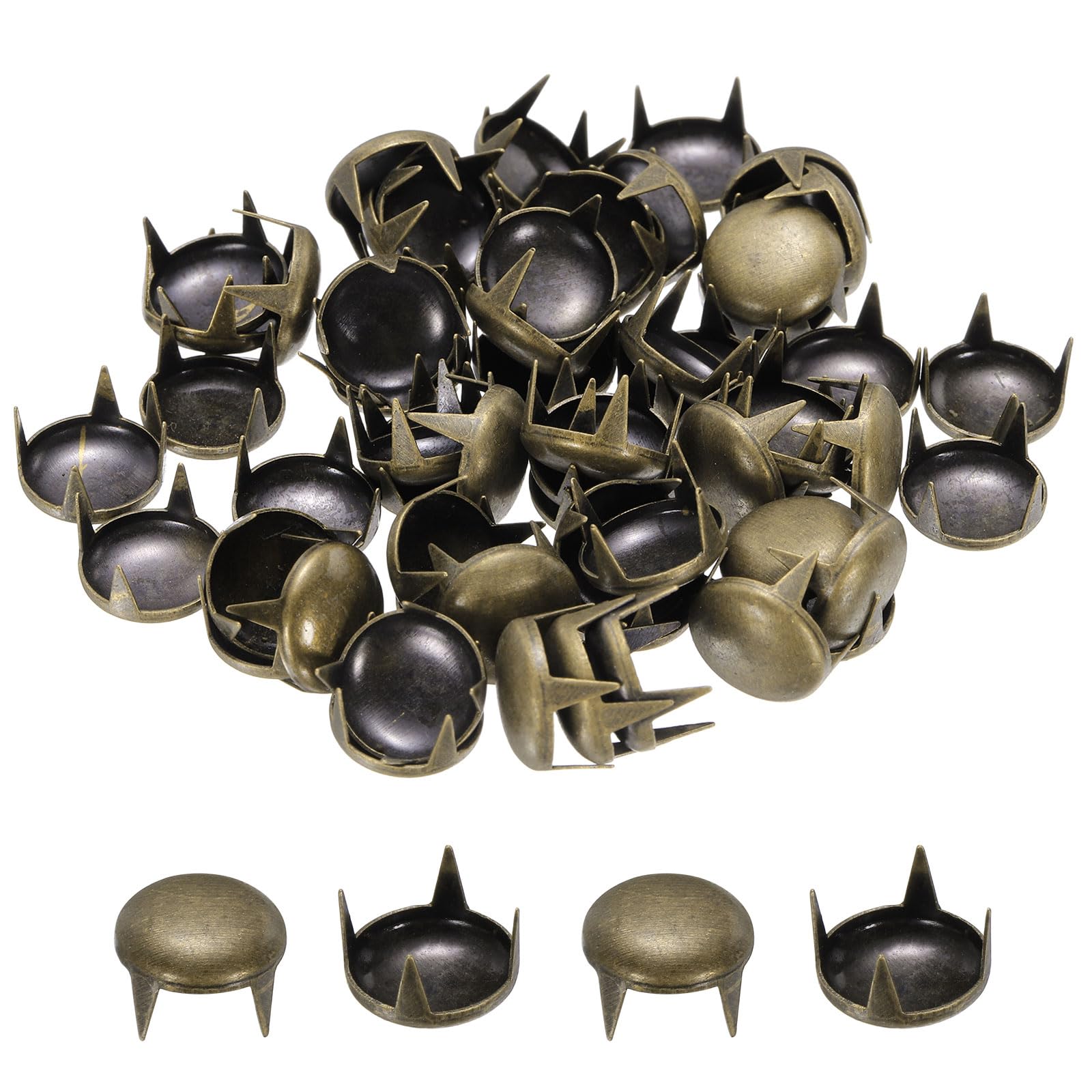 sourcing map 60pcs Round Dome Rivets 10mm Copper 4 Claw Rivet Metal Spike Studs Spots Punk Rock for Leather Craft Clothes Belt Bag Shoes Bracelet Accessories, Bronze