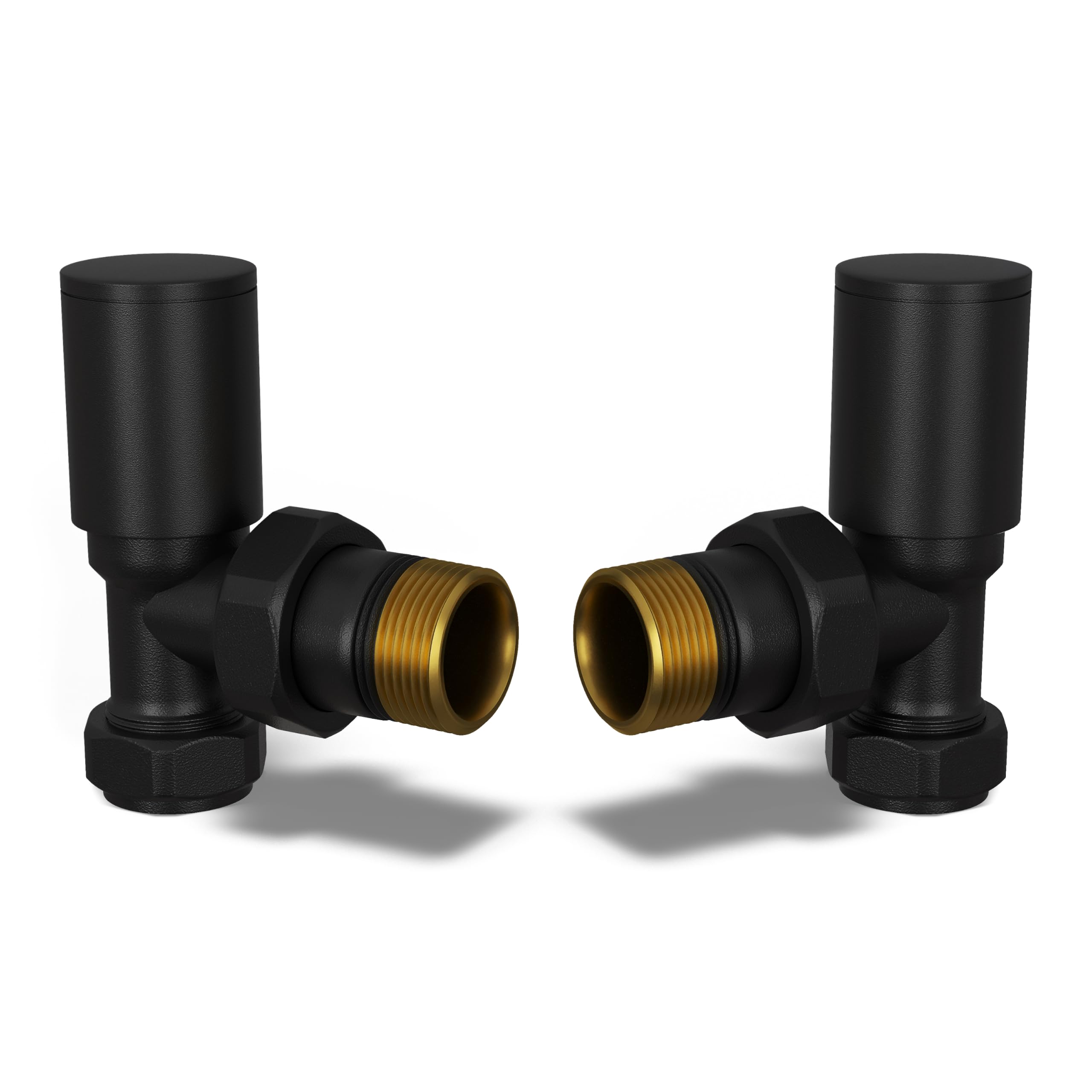 UK Radiators Valves Manual 1/2"" x 15mm Brass Angled Black Matt *PAIR*
