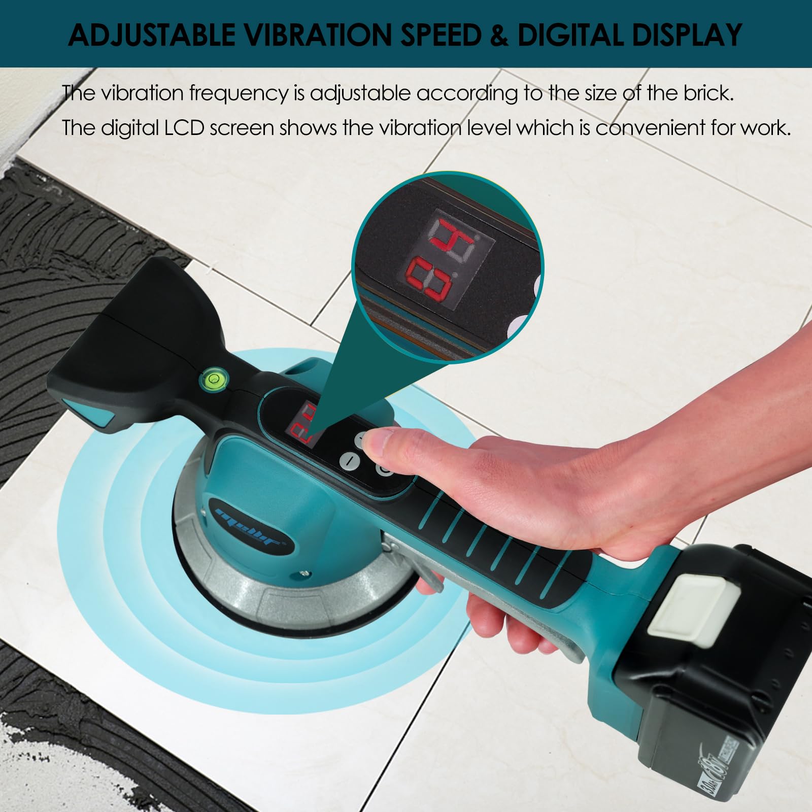 Mellif Fliesenrüttler für Makita Akku 18V, Fliesen Vibrationsgerät, Fliesenvibrator mit 10 stuftige Geschwindigkeit,14cm Saugnapf, 50kg Adsorption für 120 x 120 cm Fliesen (AKKU NICHT Enthält)