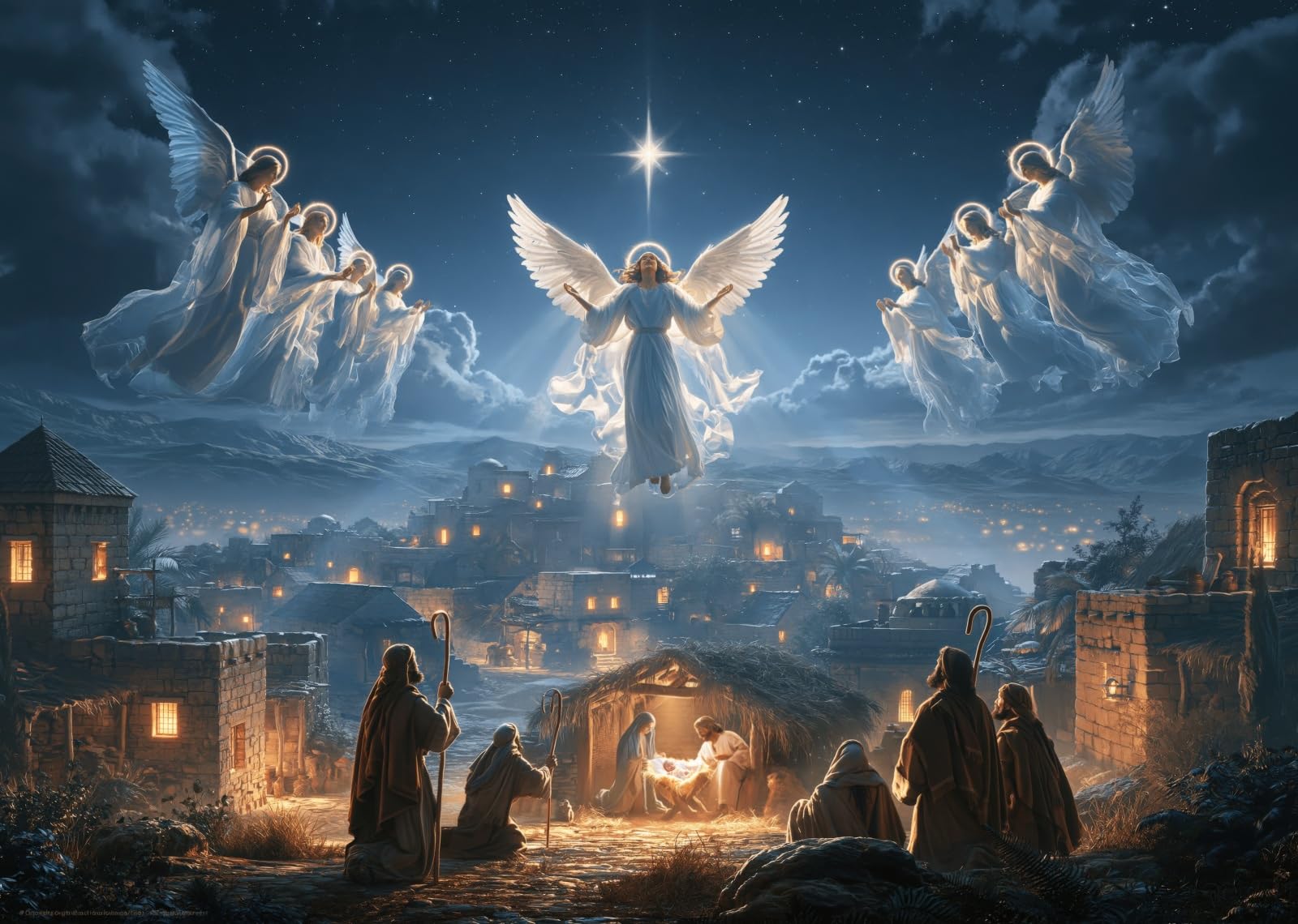 BELECO 5.2x3m Sfondo in tessuto Natività stella di Betlemme