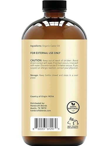 Miniatura 3 de Handcraft Blends Aceite de ricino orgánico en botella de vidrio, 16 onzas líquidas, 100% puro y natural, aceite de grado prémium para el crecimiento