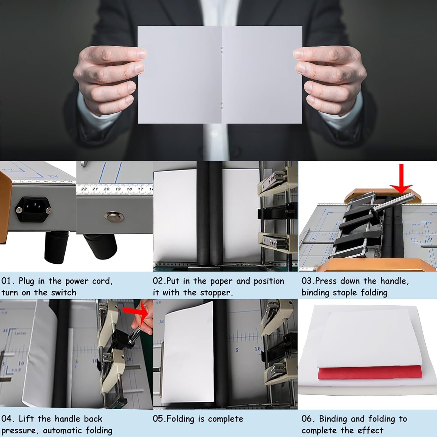 Automatische Broschürenbinde- Und Falzmaschine – Maximale Größe 12,48 X 17,32 Zoll, Faltet 17 Blatt 80 G/m² Papier, Ideal Für Die Herstellung Von Broschüren, Atlanten Und Booklets