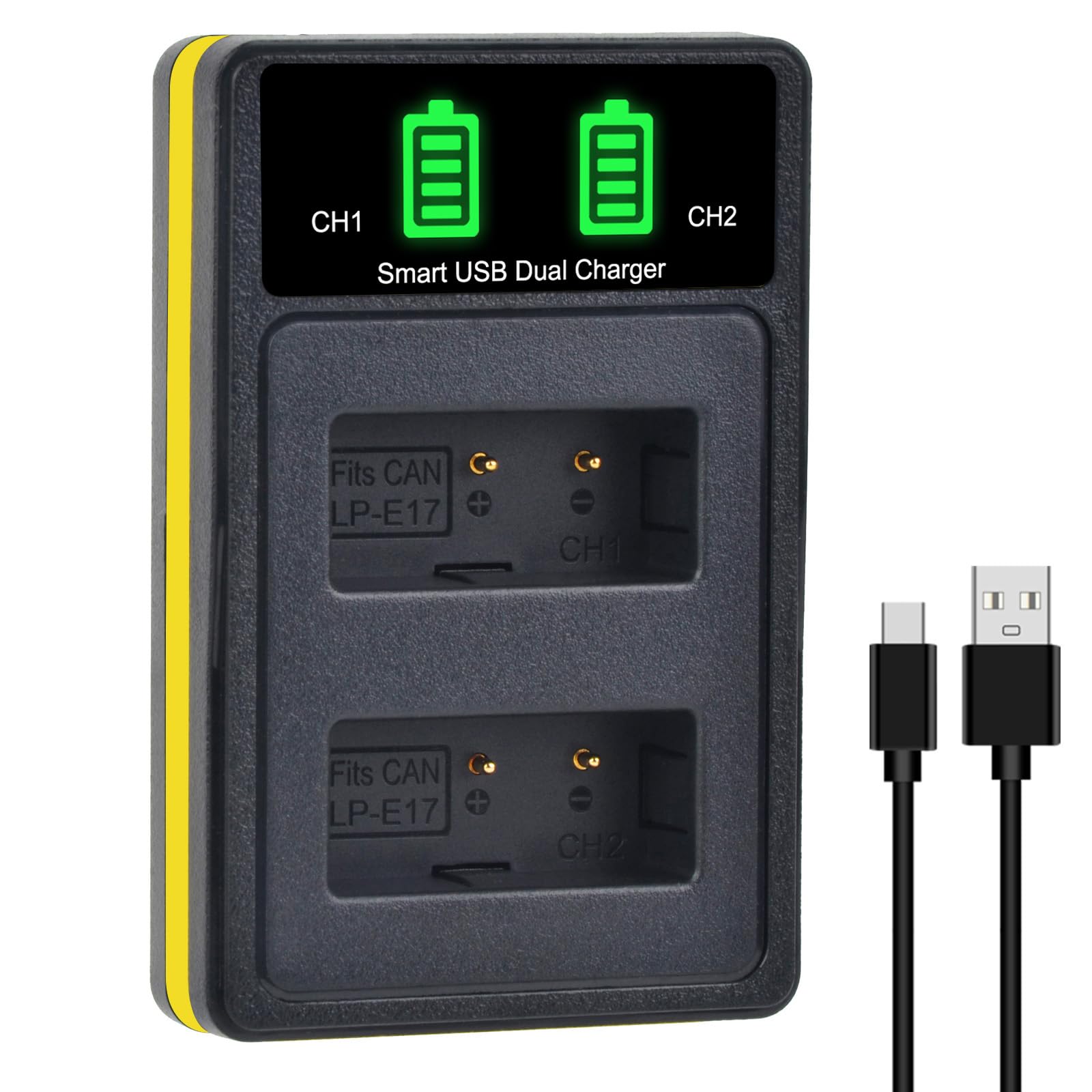 DuraPro 2X LP-E17 1040 mAh + Double Chargeur USB intégré avec Port de Type C pour Canon EOS M3, M5, M6, Rebel SL2, T6i, T6s, T7i, EOS 200D 250D 750D, 760D, 800D, 8000D, RP Cameras