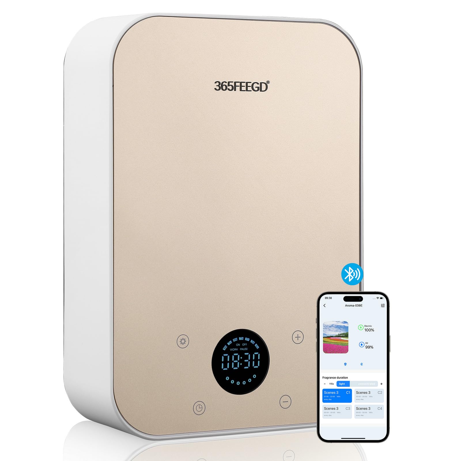 Aromatherapy Diffuser, Waterless Diffuser for Home Use, Simple and Intelligent Essential Oil Diffuser, Large Capacity Diffuser, Large Space Atomized Diffusion System (White Gold)