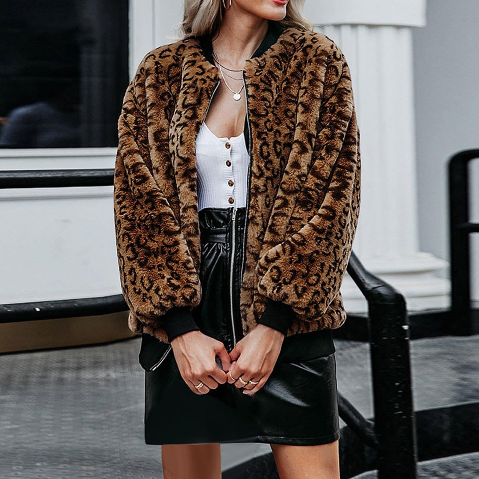 Chaqueta Mujer Invierno Abrigos De Cazadora Forro Polar，Chaqueta Mujer Forro Polar Estampado Leopardo Manga Larga Abrigo Gruesa
