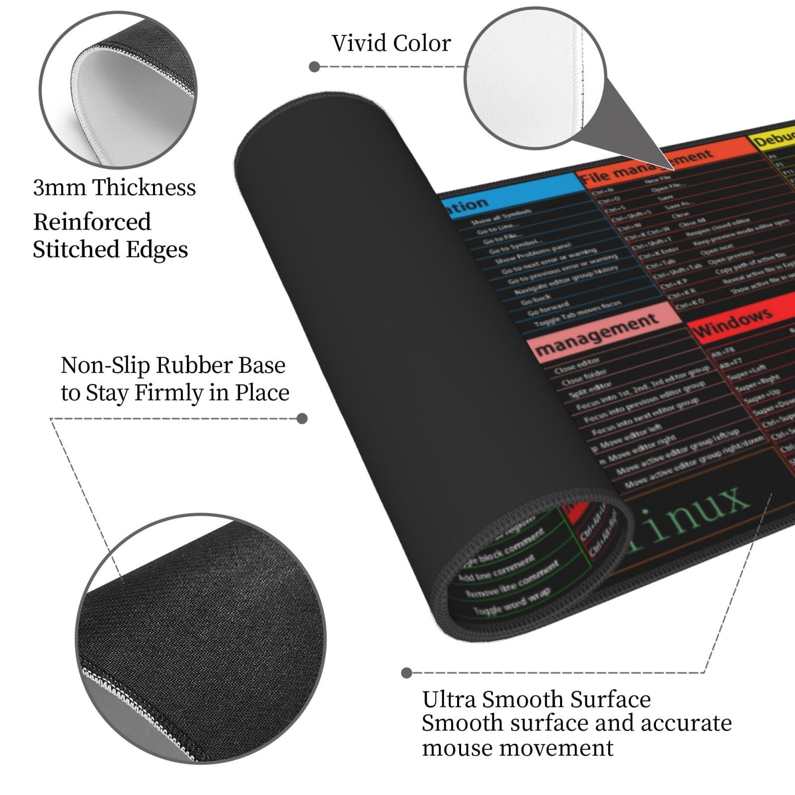 Linux Commands Line Programmer Programming Cybersecurity Hacker Atajos Teclas Atajos Hoja de Trucos Teclado Gaming Mouse Pad Mousepad Escritorio Alfombrilla de Escritorio Enorme Suela de Goma