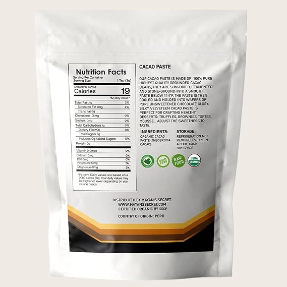 كاكاو معجون رقائق خام عضوي 1 باوند كاكاو معجون غير محلى ، نباتي,