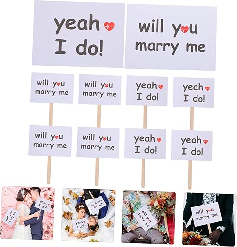 Miniatura 6 de STOBOK 10 pares de propuestas de accesorios de boda para parejas, letrero de boda, fotomatón de boda, tablero de boda, letreros de mano, regalos de