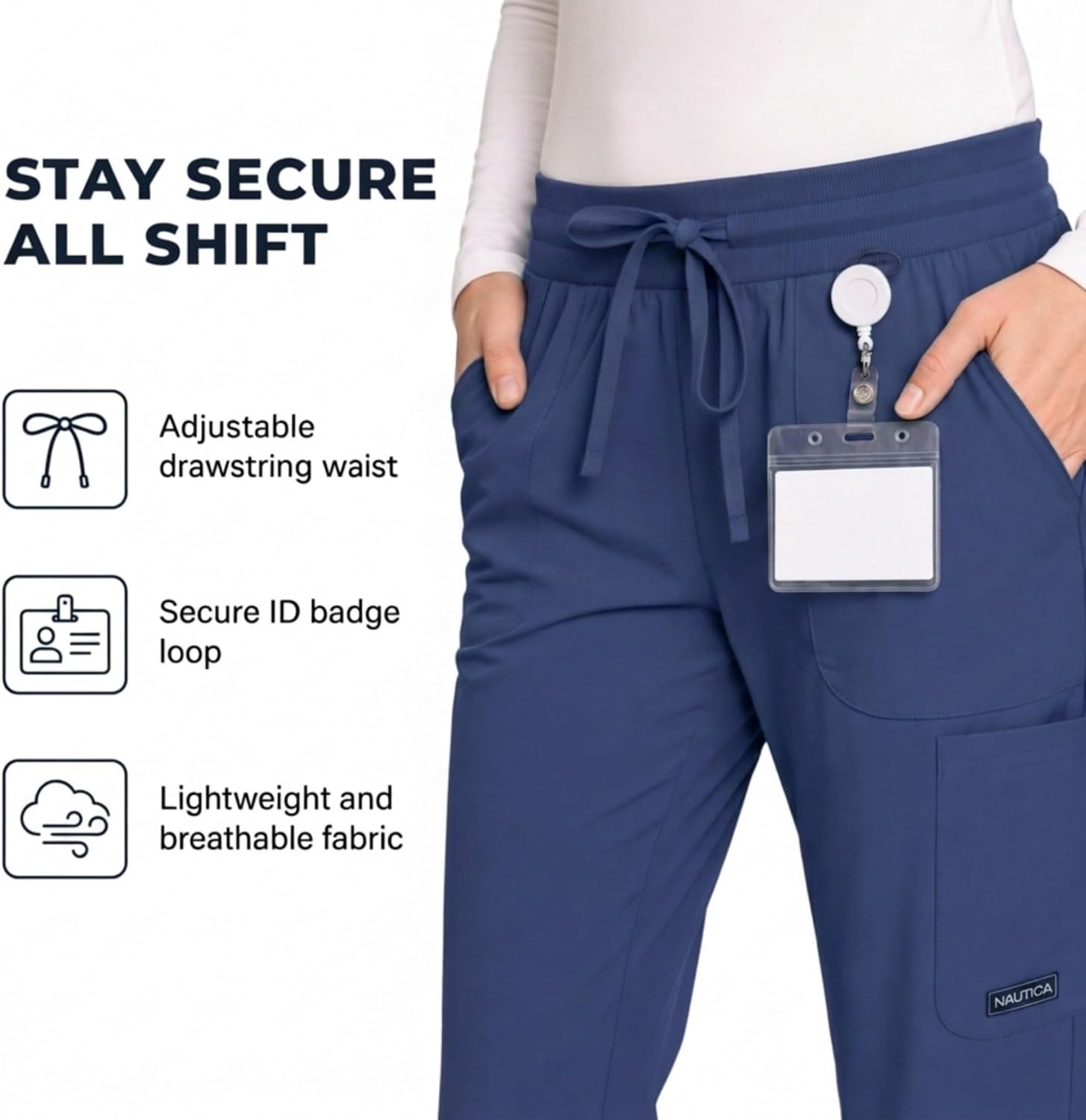 Nautica Straight Leg Scrub Pants for Women - Soft Stretch Nurse Bottoms