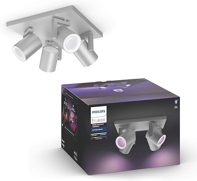 Philips Hue Argenta White & Colour Ambiance Smart 4X Ceiling Spotlight Plate LED (GU10) with Bluetooth, Aluminium, Works with Alexa, Google Assistant and Apple HomeKit