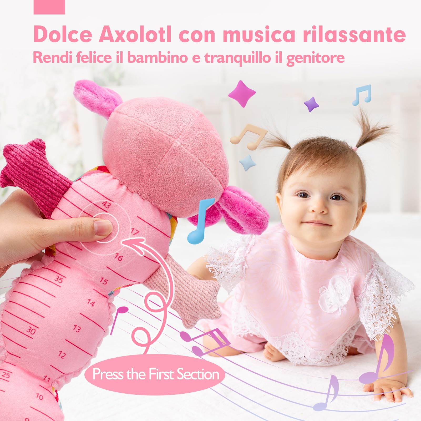 hahaland Giochi Neonato 0 3 6 Mesi - Musicali Peluche per Neonata 0-9 Mese, Tummy Time, Montessori, Giocattoli Sensoriale della Prima Infanzia Peluche Interattivo