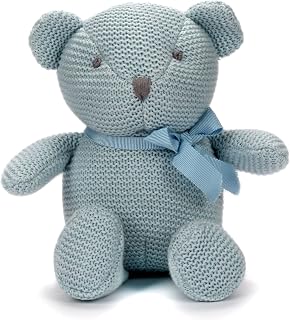 FluffyFun 100% Organic Cotton Blue Teddy Bear Plush - 6.5" Hypoallergenic Stuffed Animal for Newborns, OEKO-TEX Certified Safe