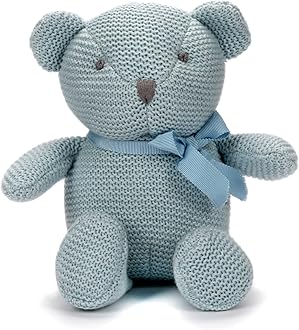 FLUFFYFUN 100% Organic Cotton Blue Teddy Bear 6.5", Baby Stuffed Animals for Newborn