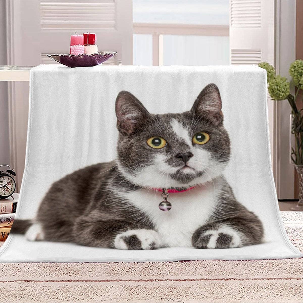 Flauschige Kuscheldecke Mit Russisch-Blauer Katze – 130x150 Cm, Superweich, Waschbar