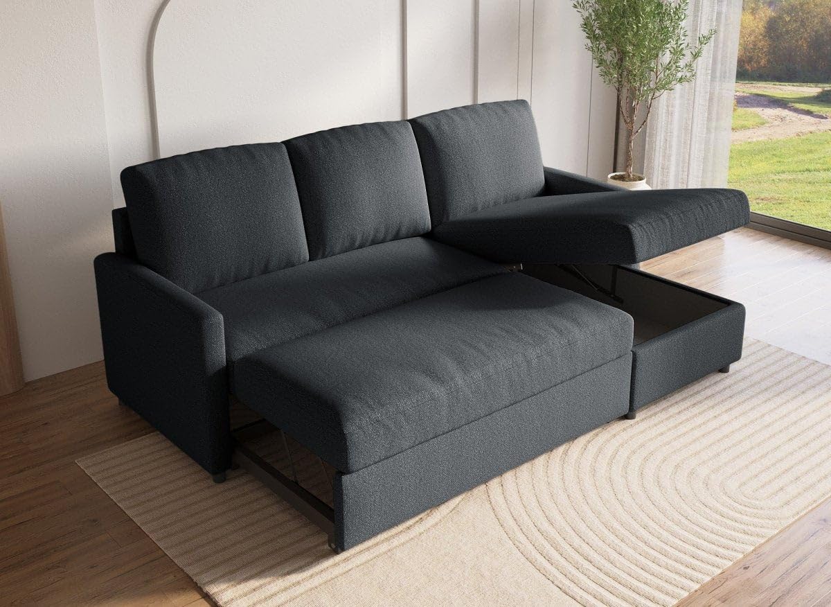 DecoInParis Canapé d'angle réversible Convertible Coffre de Rangement en Tissu Gris Anthracite Adam