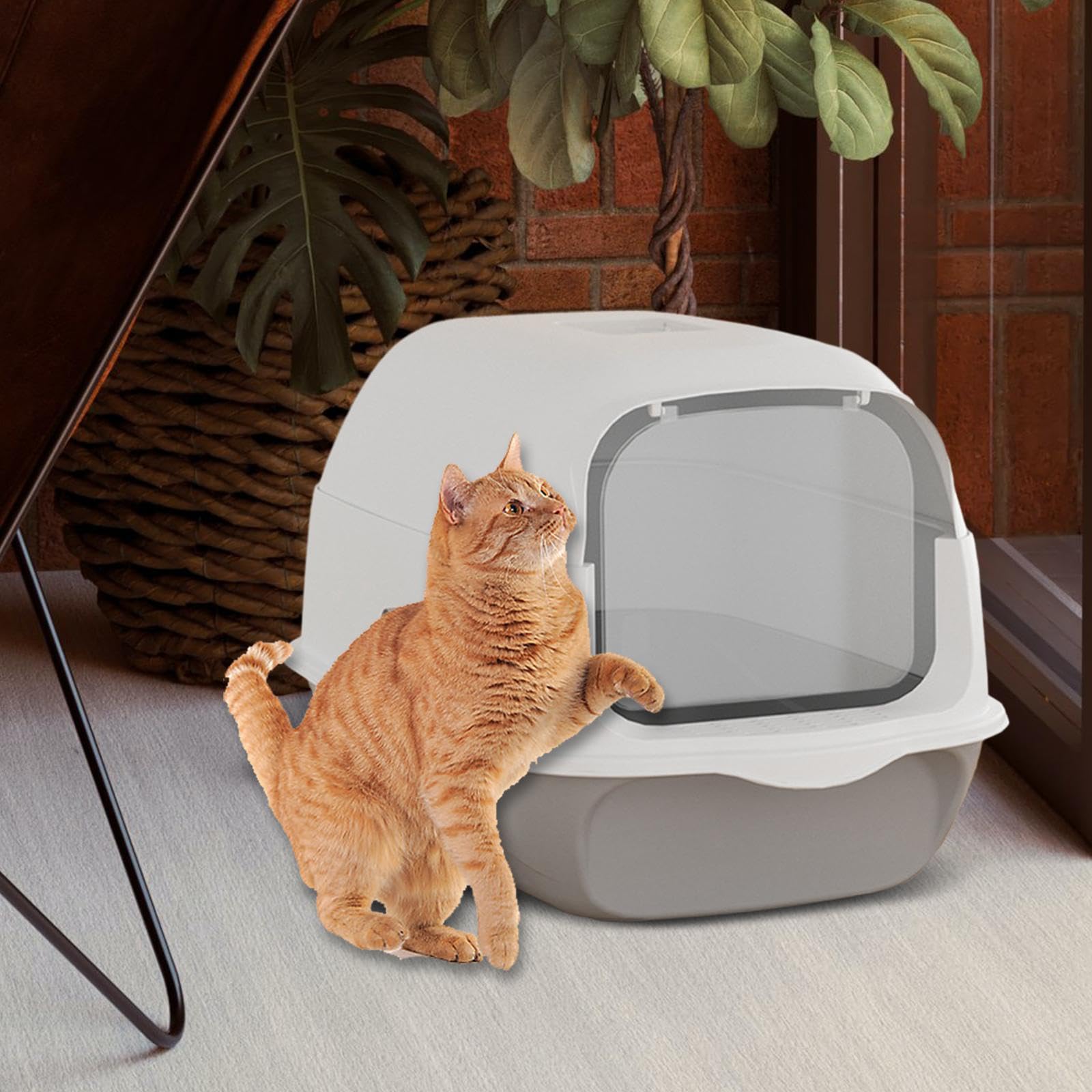 Arenero para Gatos Totalmente Cubierto con Pala, Gran Capacidad, Extraíble, a Prueba de Salpicaduras, Fácil de Limpiar, Arenero para Gatos, Gris