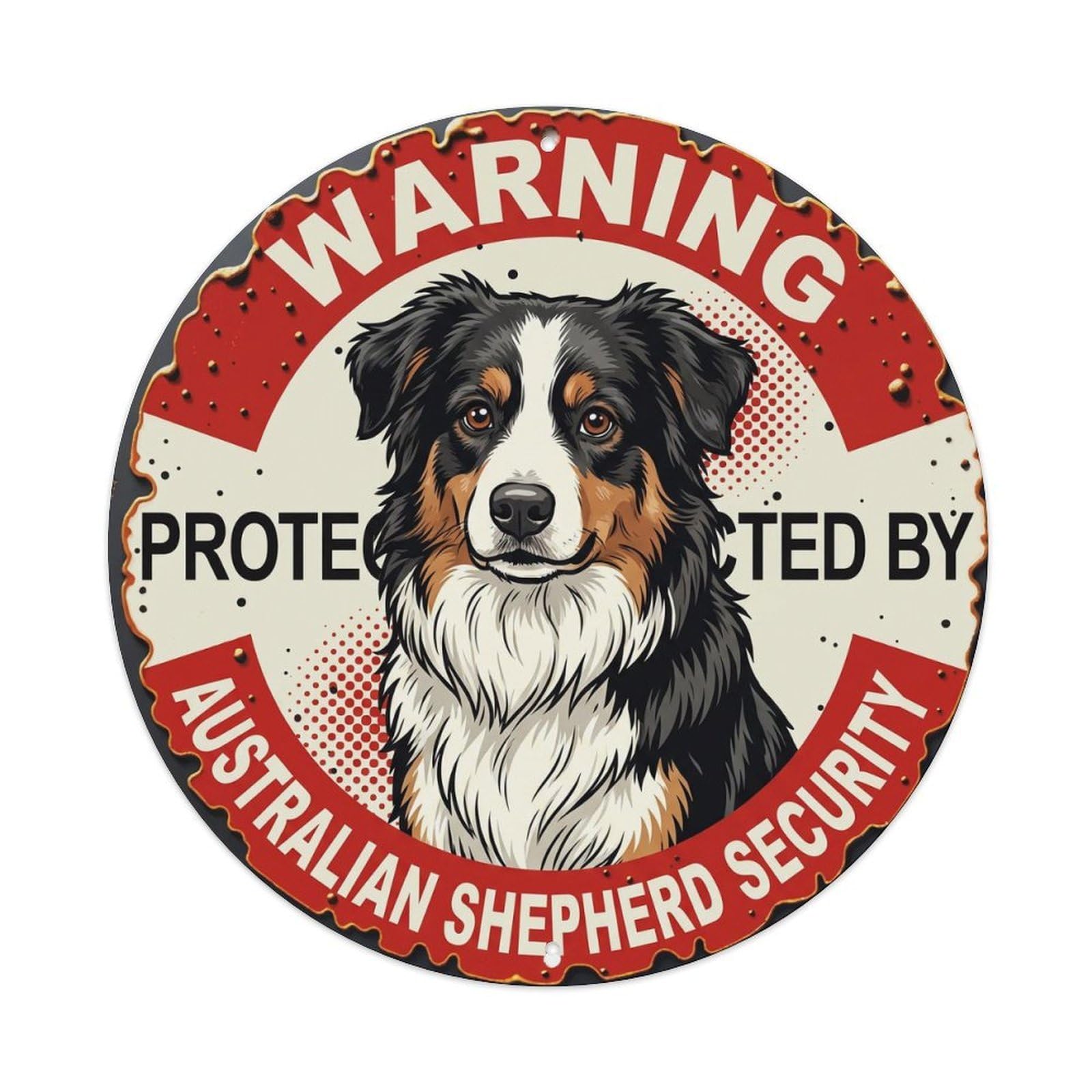 Metal Tin Sign Warning Protected By Australian Shepherd Dog Security