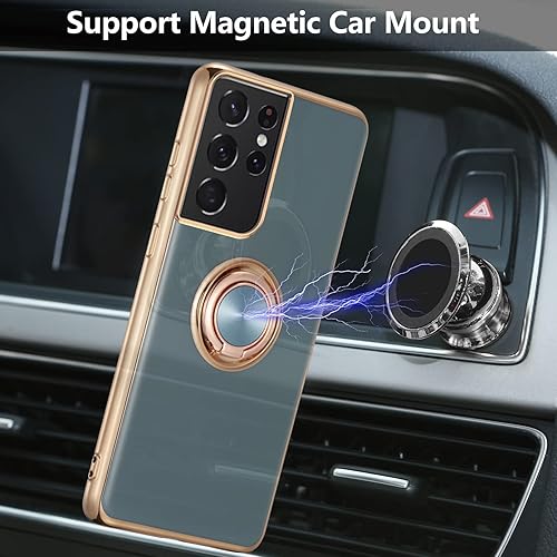 Miniatura 10 de EYZUTAK Funda magnética galvanizada, 360 grados con rotación de metal para anillo de dedo con imán para coche, funda de silicona suave a prueba de