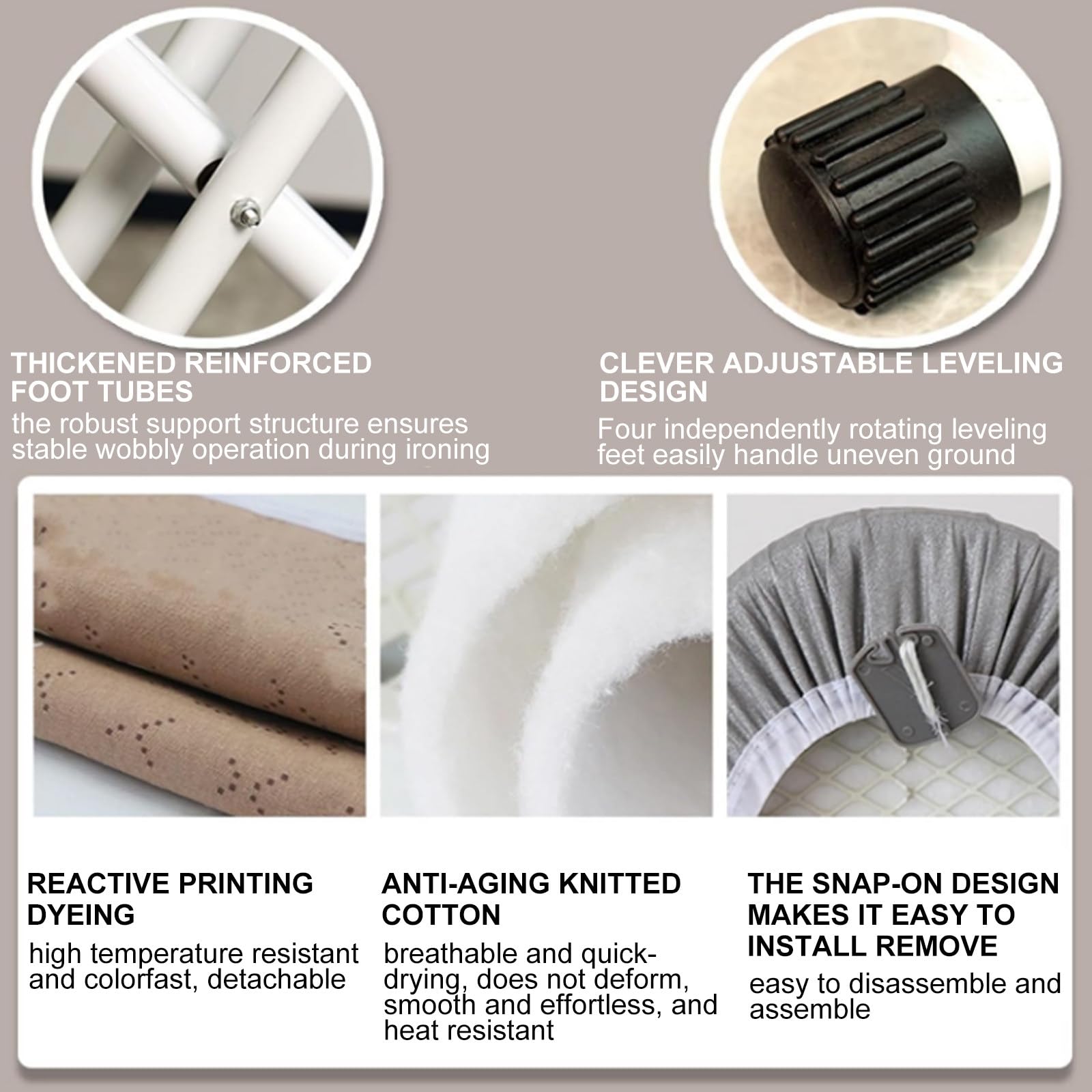 Tabla de planchar resistente con cubierta acolchada gruesa, altura ajustable, soporte de plancha resistente al calor, tabla de calidad profesional para uso doméstico, color gris