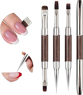 Nail Art Clean Up Brushes, Dual-End French Tip Brush 3PCS Set - Flat/Oval/Angled Dual Head Gel Nail Brushes for Polish Mistakes, Cuticle Cleaning, Acrylic & Polygel Nail Design Painting DIY Tools