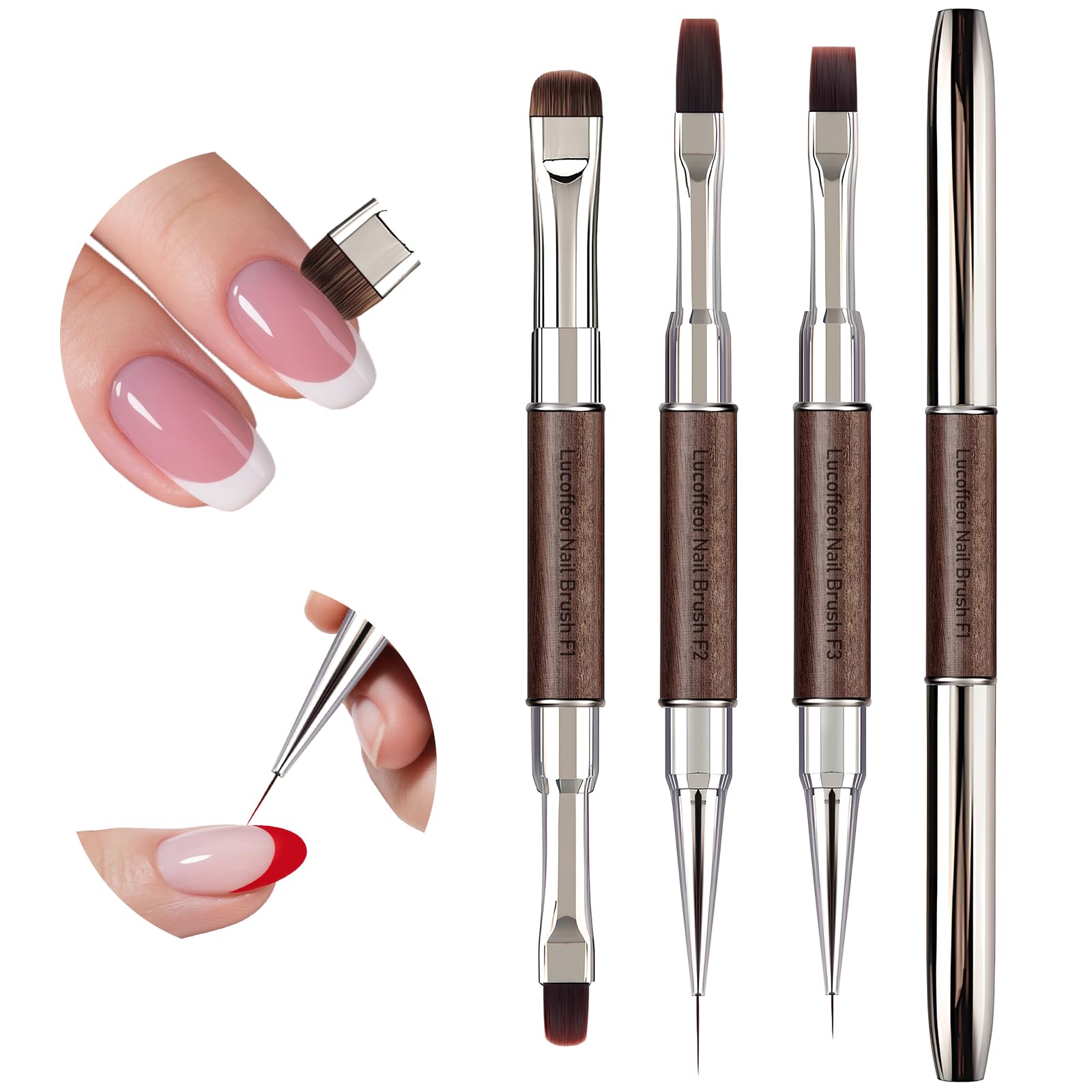 Nail Art Brushes Set - 3Pcs Dual-End for Clean Up & French Tip