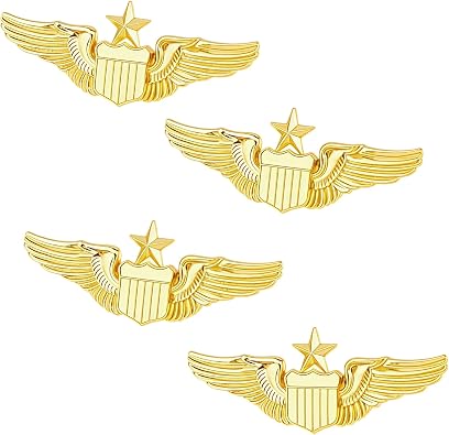 4-Pack Gold Wing Pilot Airplane Pin - Alloy Metal Clasp Pin for Jackets, Uniforms, Hats - Shiny Look, Easy to Use, Perfect for Flight Schools, Pilots, and Graduation