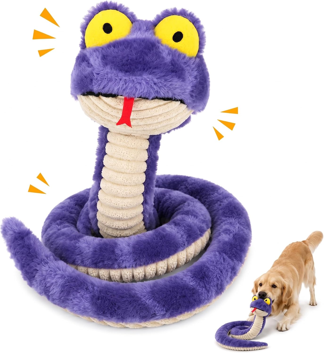Squeaky Dog Plush Chew Toy, Interactive Tug Squeaky Toy for Chewers, Medium & Large Dogs & Fetch Play, 39.4 in Stuffed Silly Snake Toy with Elastic Stretchable Body for Gentle Gum Care&Boredom Relief