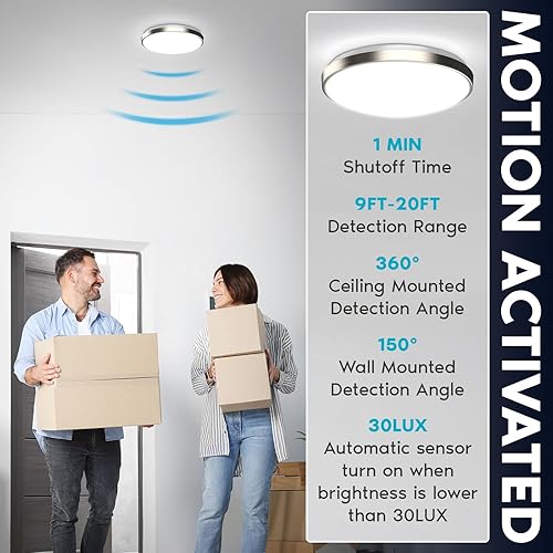 Miniatura 2 de LUXRITE Lámpara de techo LED con sensor de movimiento, 11 pulgadas, 5CCT seleccionable 2700K 3000K 3500K 4000K 5000K, tiempo de espera de 60s, 16W,