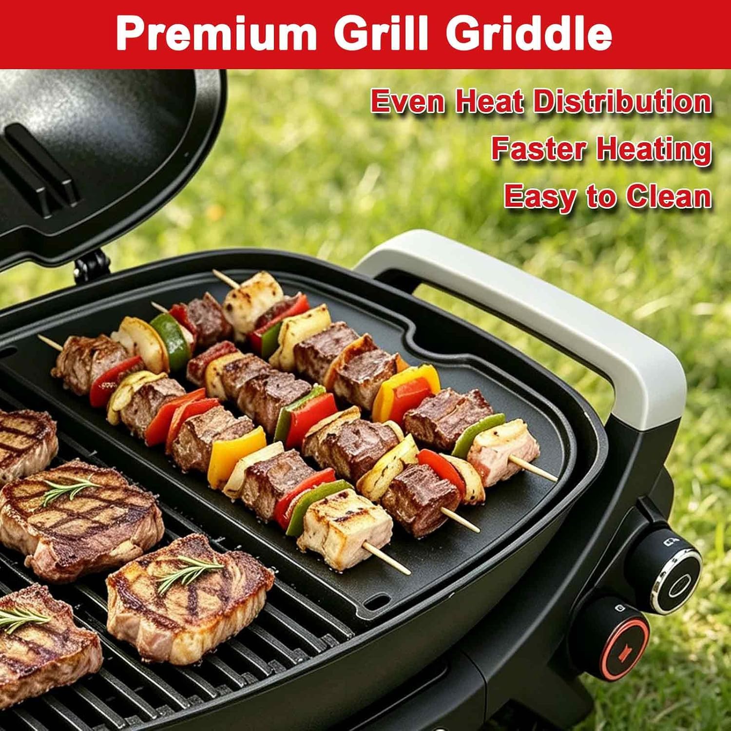 Half Griddle Insert for Weber Q2800N+ Gas Grills, Cast Iron Flat Top Grill Plate for Weber Q Griddle, Replacement for Original Part #3400247